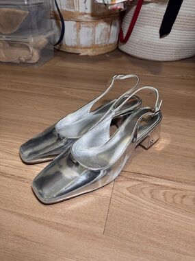 Sam Edelman Silver Metallic Slingback Block Heels